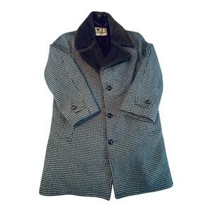 Vintage Lakeland Houndstooth Overcoat Faux Fur Collar Lining Black White 40
